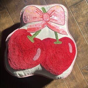 cupcakes & cashmere Red Cherry Sequin Pillow